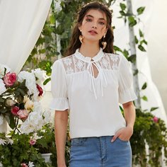 Блуза с воротником-бантом и кружевом Shein
