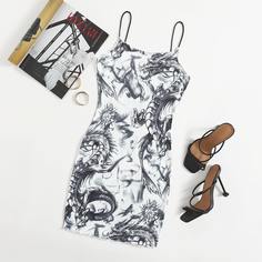 Облегающее платье с принтом китайского дракона Shein