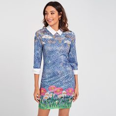 Платье с принтом и контрастным воротником Shein