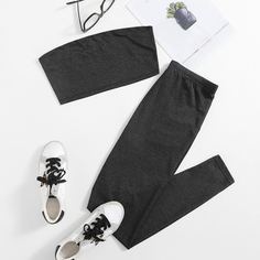 Леггинсы и короткий топ без бретелек Shein