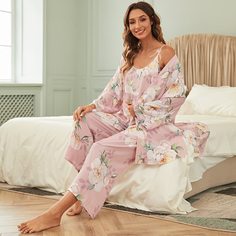 с бантом Цветочный принт Элегантный Пижама Shein