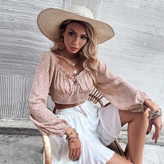 Короткая блузка с молнией сзади и цветочным принтом Shein