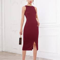 Однотонное платье с разрезом Shein