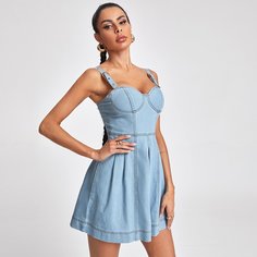 Джинсовое платье с молнией сзади Shein