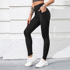 с карманами Одноцветный Спортивные леггинсы Shein