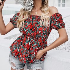 Топ с открытыми плечами и цветочным принтом Shein