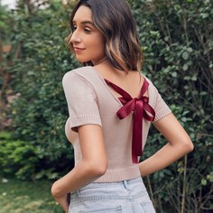 узел сзади Одноцветный Повседневный Трикотажные топы Shein