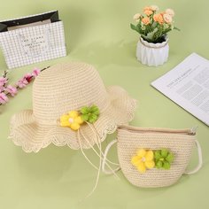 Соломенная сумка и шляпа с цветком для девочек Shein
