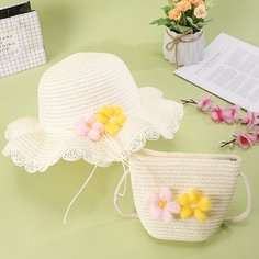 Соломенная сумка и шляпа с цветком для девочек Shein