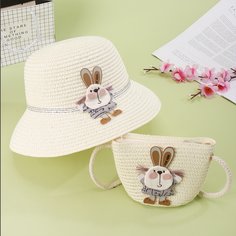 Соломенная сумка и шляпа с мультипликационным декором для девочек Shein