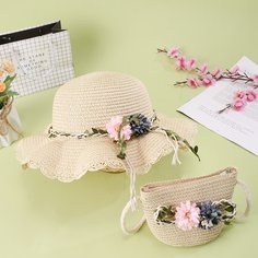 Соломенная сумка и шляпа с цветком для девочек Shein