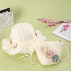 Соломенная сумка и шляпа с цветком для девочек Shein