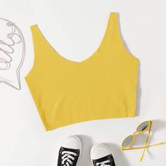 Однотонный короткий трикотажный топ для девочек Shein