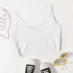 Однотонный короткий трикотажный топ для девочек Shein