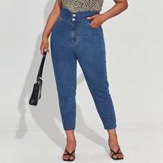 на пуговицах Одноцветный Джинсы размер плюс Shein