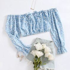 с оборками цветочный Элегантный Женские топы Shein