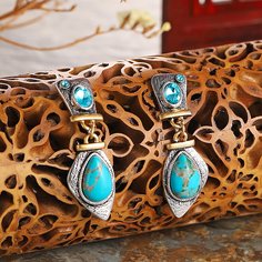 Серьги-подвески с бирюзой в богемском стиле Shein