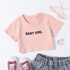 буква Повседневный Футболки для маленьких девочек Shein