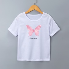 Футболка с текстовым принтом и бабочкой для девочек Shein