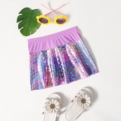 Пляжная юбка с принтом рыбьей чешуи для девочек Shein