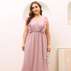 с оборками Одноцветный Повседневный Платья размер плюс Shein