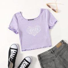 Трикотажная футболка с принтом сердца Shein