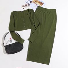 Трикотажная футболка в рубчик и юбка Shein