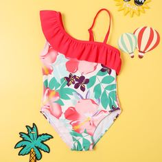 с оборками Цветочный милый Купальники для девочек Shein