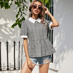 Застежка Клетчатый Институтский Блузы Shein