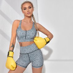 с разрезом Принт Спортивный комплектный костюм Shein