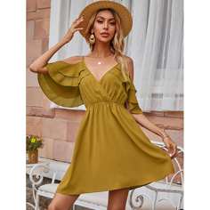 Платье с оборкой и открытыми плечами Shein