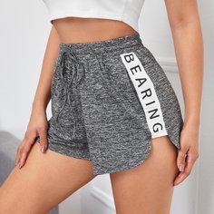 Шорты на кулиске с текстовым принтом Shein