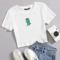 Вышивка С карикатурой Повседневный Футболки Shein