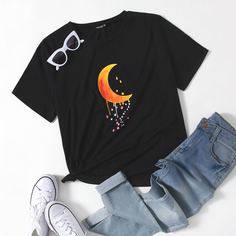 Футболка размера плюс с принтом луны Shein