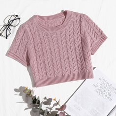 Одноцветный Повседневный Трикотажные топы Shein