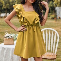 Однотонное платье с оборкой Shein