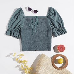 Однотонная блузка размера плюс с узлом Shein
