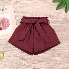 Шорты с поясом и присборенной талией для девочек Shein