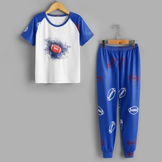 Пижама с принтом регби для мальчиков Shein