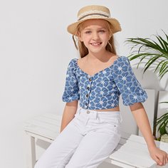 Короткая блуза с цветочным принтом для девочек Shein