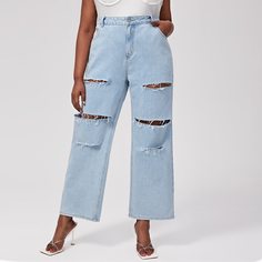 на пуговицах Одноцветный Джинсы размер плюс Shein