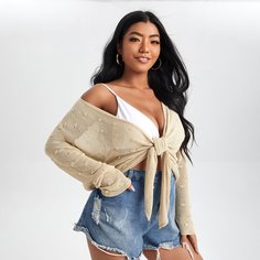 Одноцветный Повседневный Кардиганы размер плюс Shein