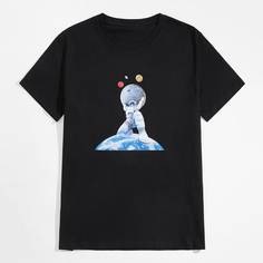 Мужская футболка с принтом планеты и астронавта Shein