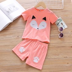 Шорты и футболка с мультипликационным принтом для девочек Shein