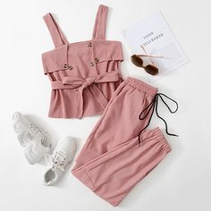 Вельветовая майка с поясом и брюки Shein