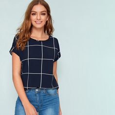 Клетчатый топ с коротким рукавом Shein
