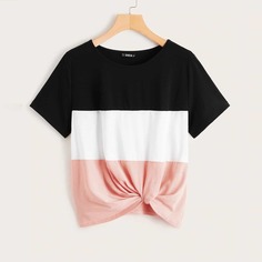 Трехцветная Футболка С Оригинальным Низом Shein