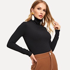 Однотонная Футболка С Высоким Воротником Shein