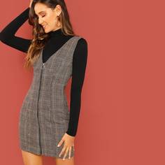 Сарафан На Молнии В Крупную Клетку Shein