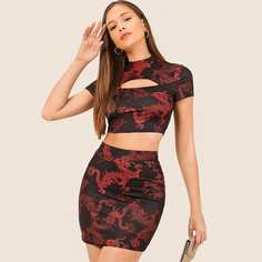 Юбка и короткий топ с принтом дракона Shein